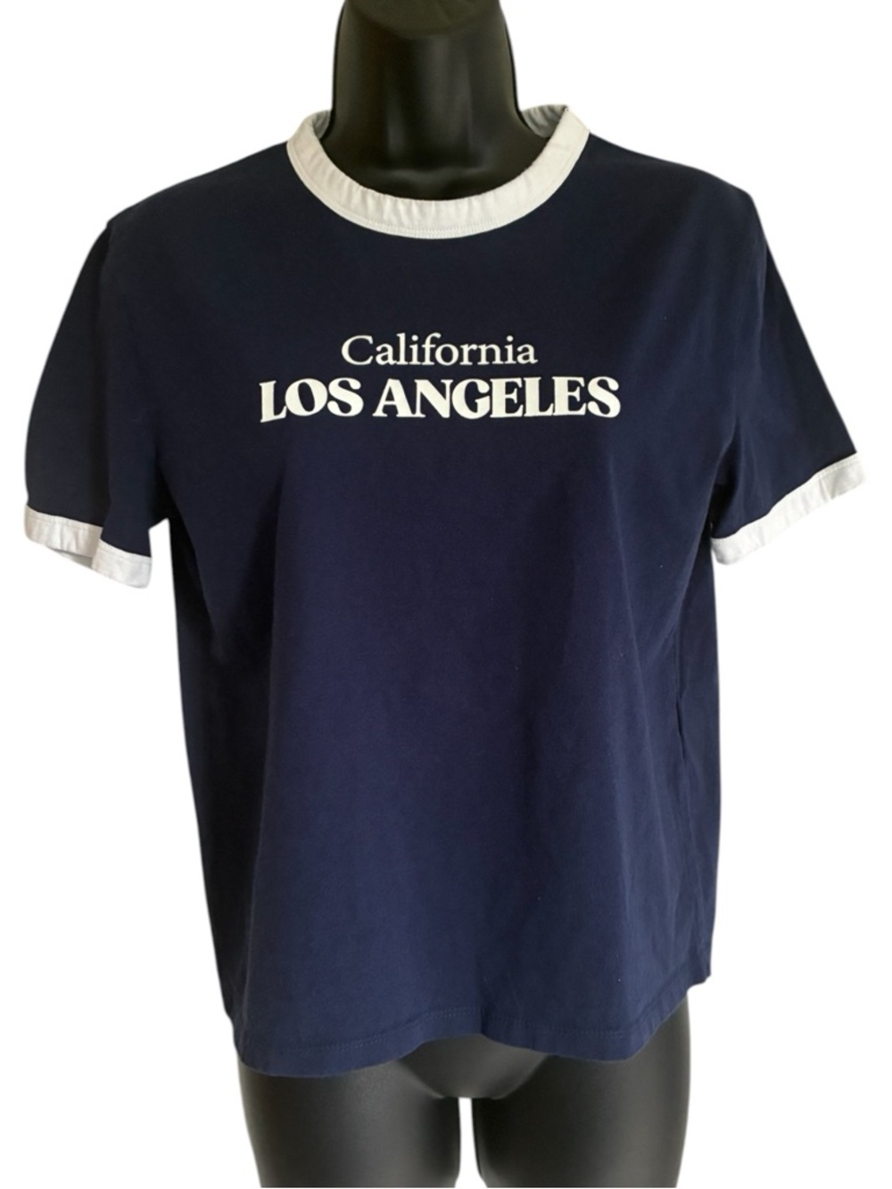 Zara Navy Blue Los Angeles California Short-Sleeve Tee with White Trim - Size M